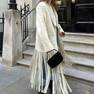 Tassel Apricot Women's Coat Elegant Autumn Long Sleeve Lapel Female Coats 2026